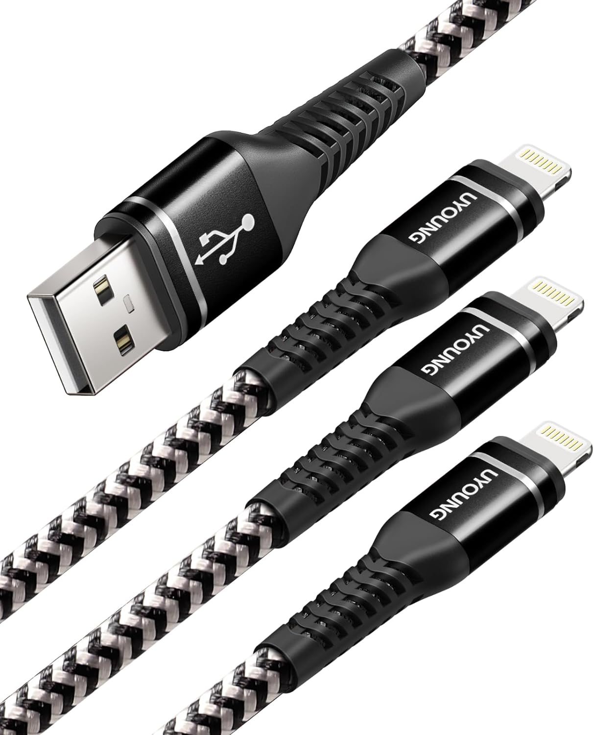 10 FT iPhone Charger Cable 3Pack [Apple MFi Certified] Long Durable Nylon Braided USB Lightning Fast Charging Cord Compatible with iPhone 14/13/12/11/X/XS/XR/SE/8/7/6/5/iPad Pro/Mini/Air(Black)