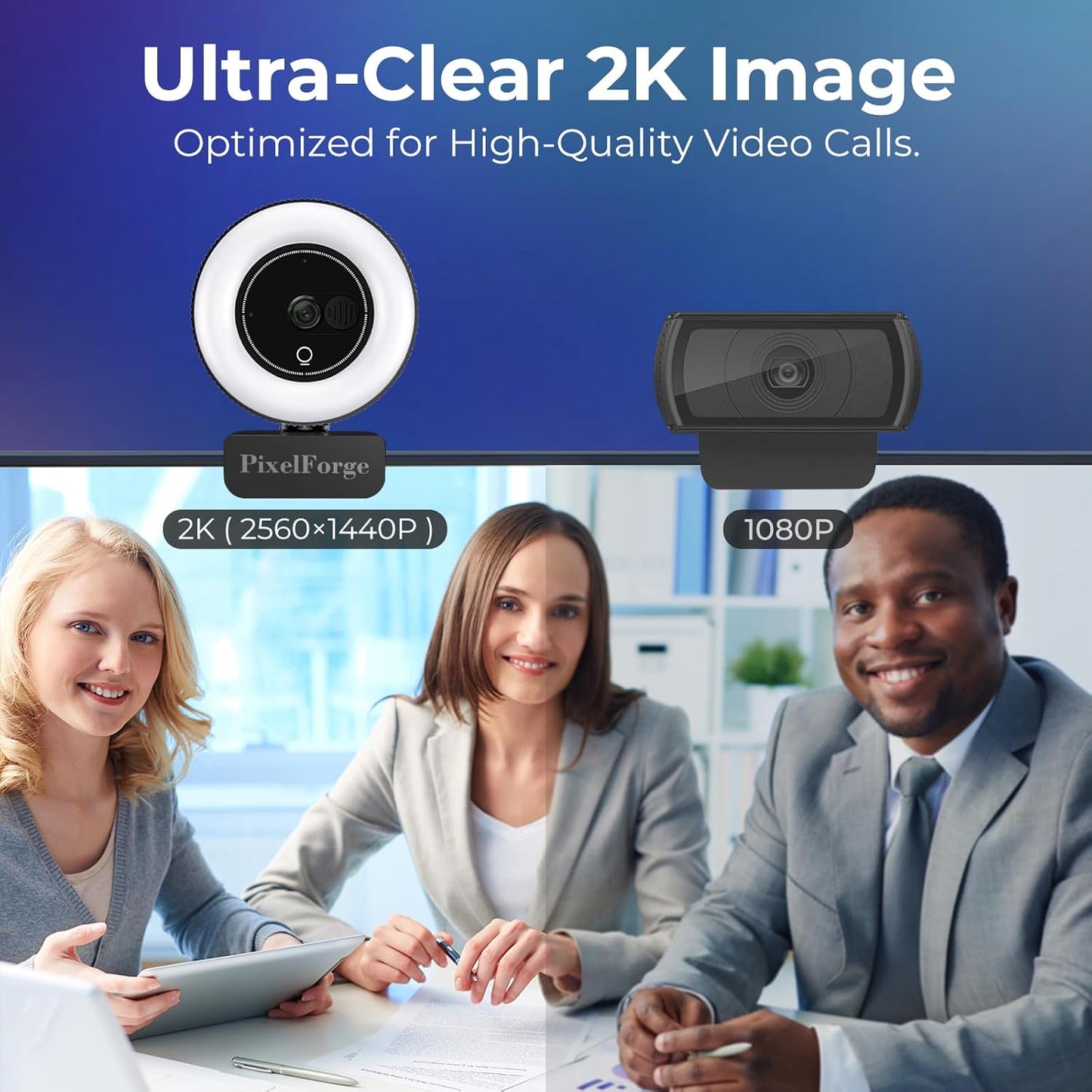 2K Webcam for PC with Microphone & Light & Privacy Cover, Web Camera for Desktop Computer/Laptop/Monitor/Mac, USB Streaming Camera for Zoom/Skype/Teams/Video Calling/Studying and Conference