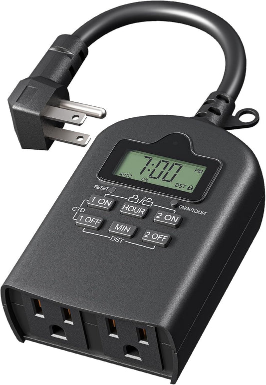 DEWENWILS Outdoor Timer Outlet Waterproof, Outdoor Digital Timer for Lights, Programmable with 2 Grounded Outlets, for Home and Garden, Halloween, 15A, 1/2HP, Heavy Duty, ETL Listed