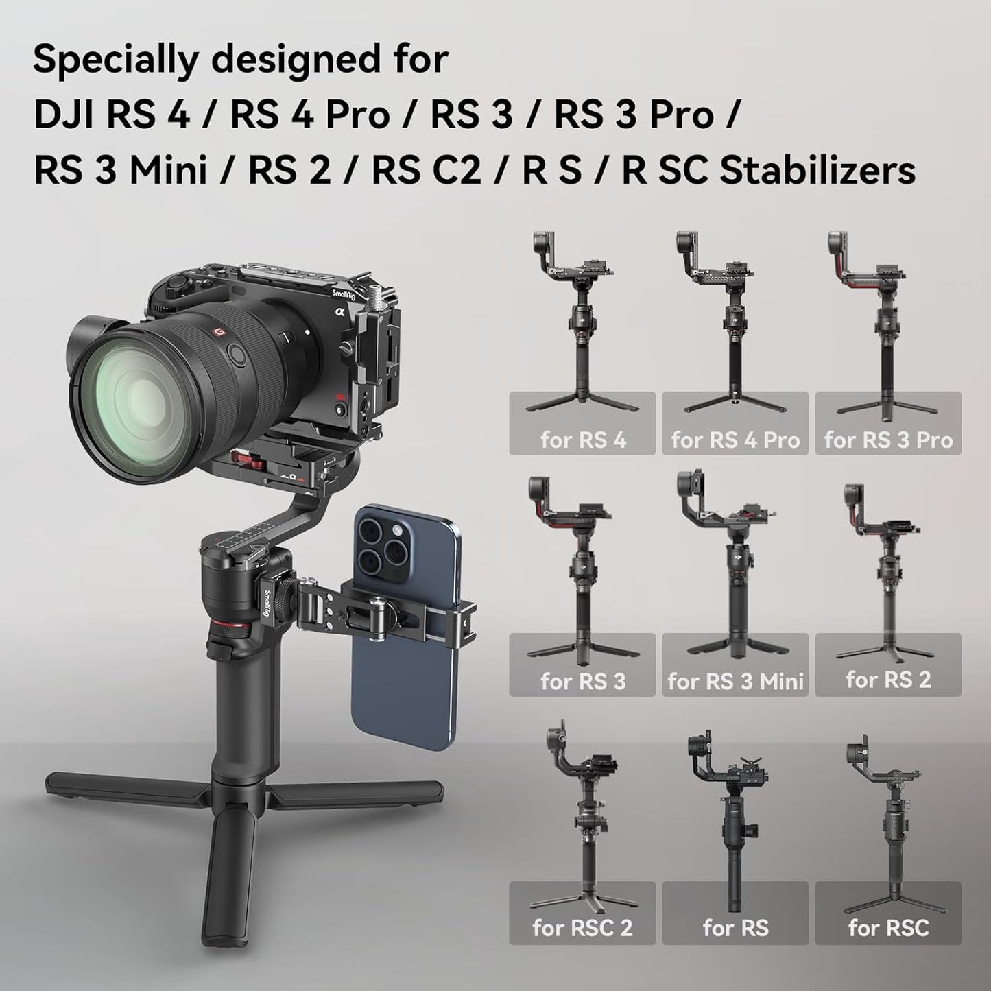 SMALLRIG Universal Phone Tripod Mount, Metal Cell Phone Mount with Cold Shoe Mount and M4 Screws for DJI RS 4 Mini/Pro, Free Adjustment Phone Mount Adapter for iPhone 16 15, for Samsung Galaxy- 4301