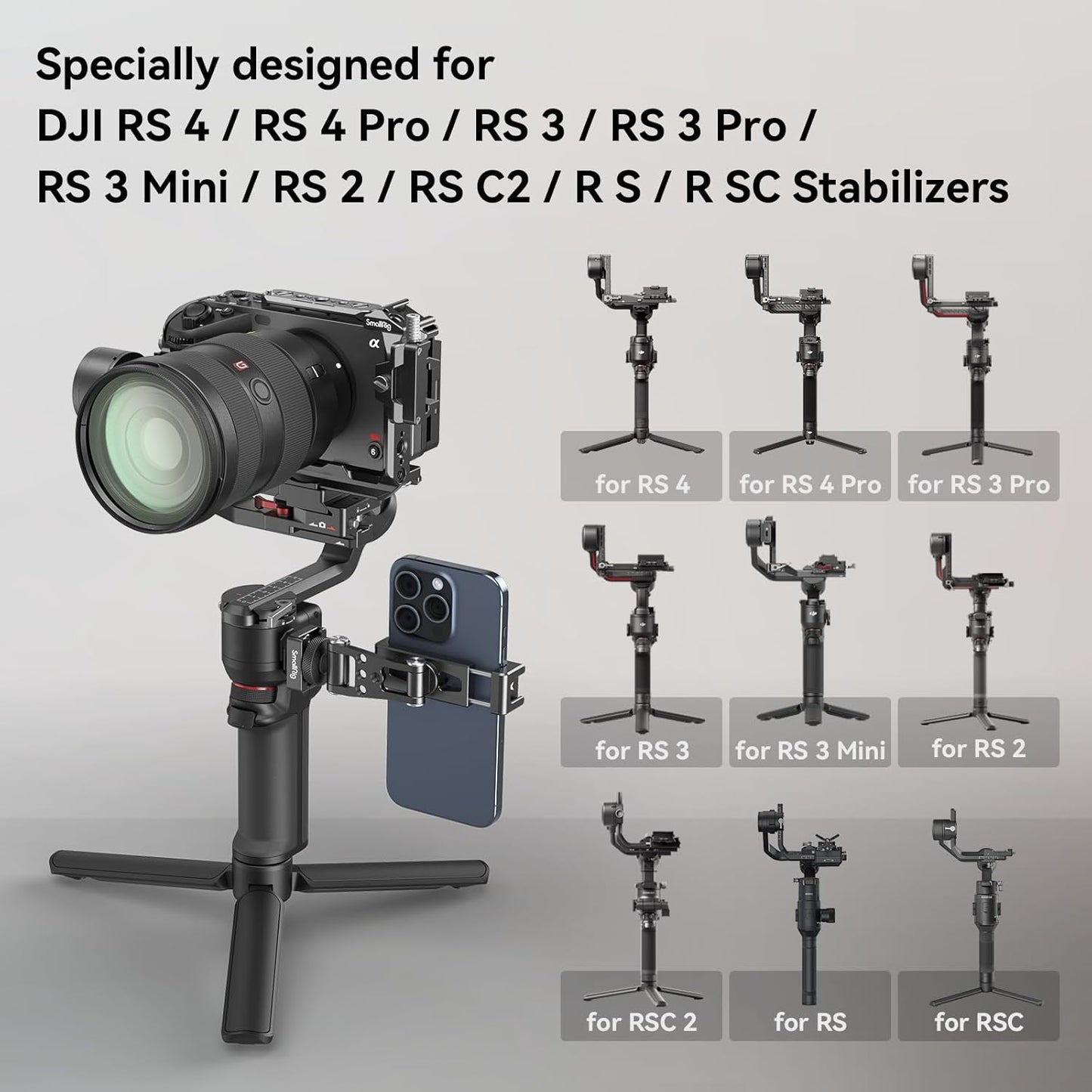 SmallRig Phone Support for DJI Stabilizers, Adjustment Phone Mount Adapter with 1/4"-20 Threaded Hole, Cold Shoe for DJI RS 4 Mini/RS 4 Pro/RS 3 /RS 3 Pro/RS 3 Mini/RS 2 / RS C2 / R S/R SC - 4301