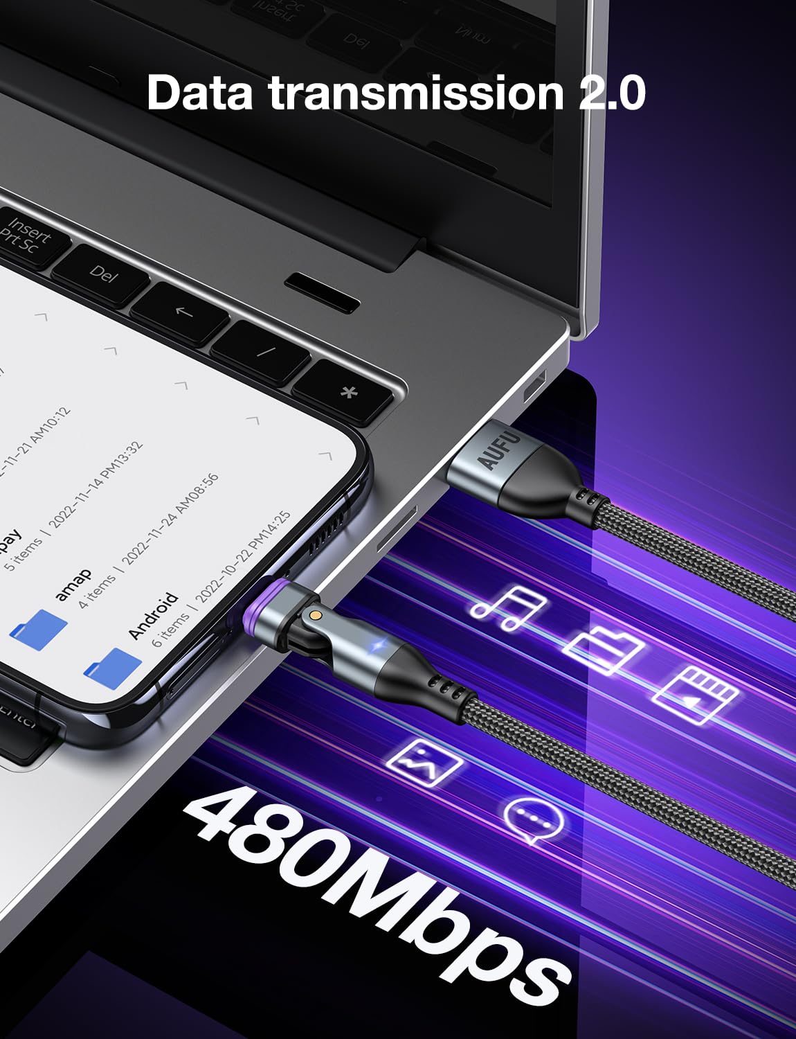 AUFU 16PIN USB C Magnetic Charging Cable (3Pack, 3.3/3.3/3.3ft), 180° Rotation Magnetic Charger Cable/Magnet USB C Cable/Magnet Phone Charger/Date USB Charging Cord for Phone/Tablet/Laptop