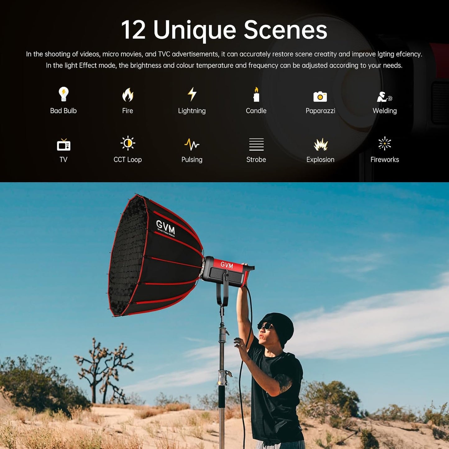 GVM Video Lighting 300W Bi-Color Studio Lights kit with Bowens Mount Softbox and Stand CCT 2700K~6800K CRI 97+ Continuous Lighting for Photography