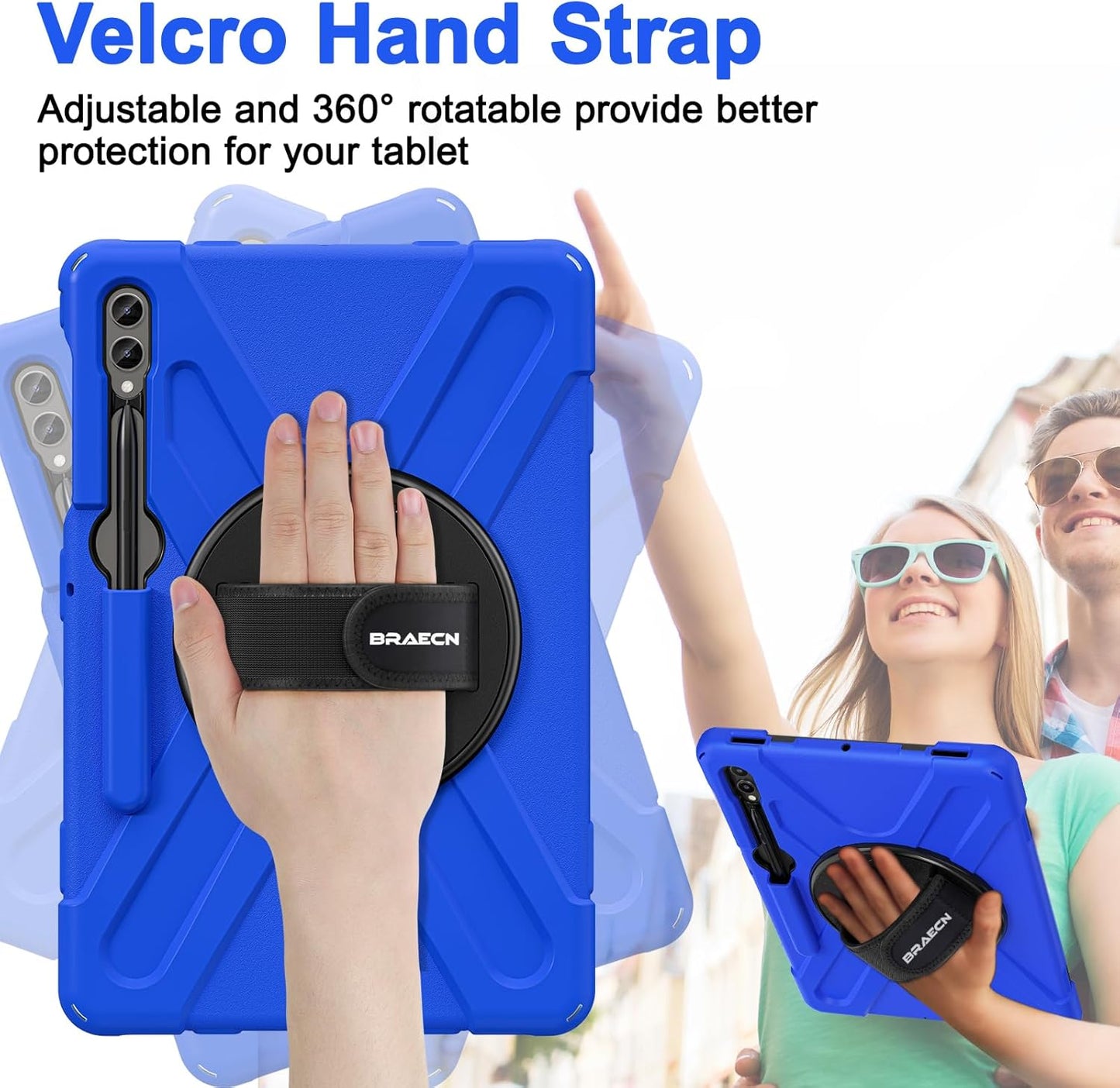 BRAECN for Galaxy Tab S10+Plus/ S9+/S9 FE+/S8+12.4 Inch Case,Heavy Duty Tablet Case with 360 Rotating Stand &Hand Strap, Built-in S Pen Holder, Shoulder Strap for Samsung Galaxy Tab S9 Plus -Blue