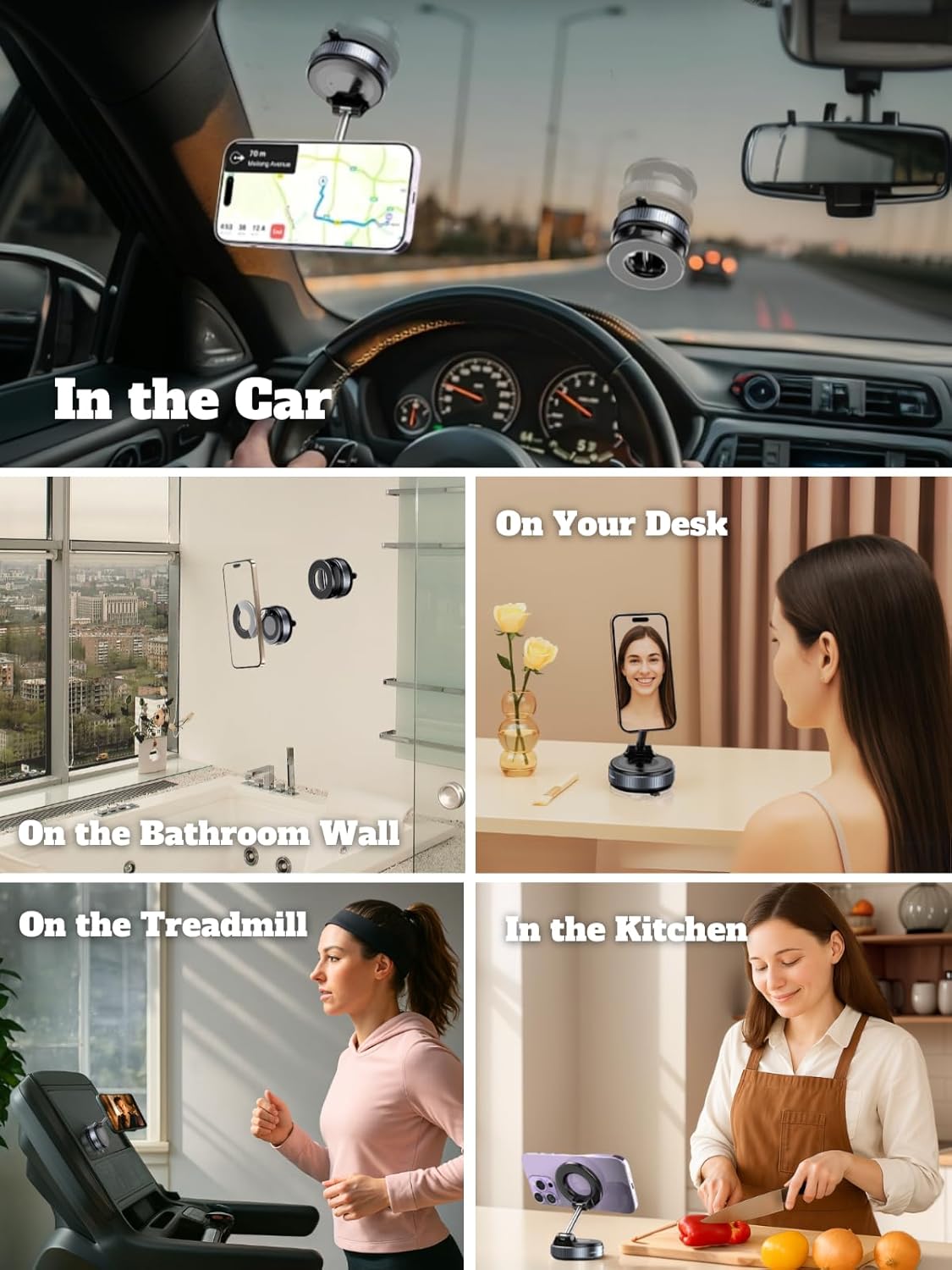 Car Phone Holder for Magsafe, 360° Adjustable Vacuum Magnetic Phone Mount with 3000gf Magnetic Grip & 40LBS Suction Cup, Shockproof Design for All Smartphones