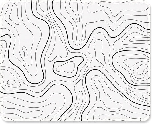 ITNRSIIET Mouse Pad with Stitched Edge Premium Textured Smooth Precise Operation Waterproof Washable Non-Slip Rubber Base Desktop Protection Mat, 10.2×8.3×0.12 inches, Topographic Contour White