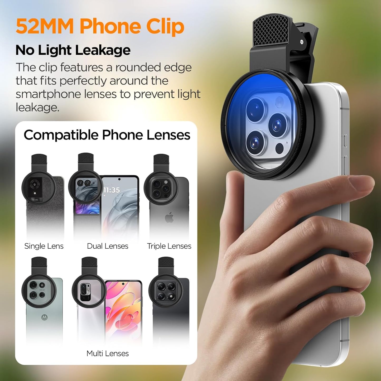 52MM Coral Reef and Reef Tank Filter Kit for Phone, CPL Polarizing+20,000k Yellow+15,000k Orange+10x Macro, Clip, Saltwater Aquarium Lens Compatible with iPhone16 15 Pro Max Samsung Moto Google TCL