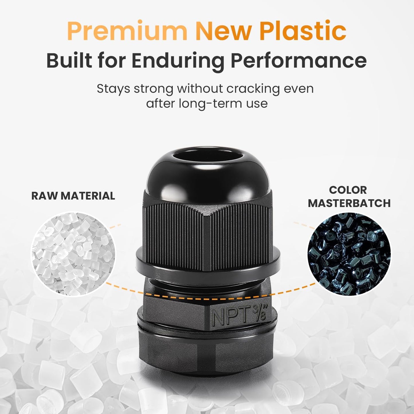 QILIPSU 50pcs 3/8" NPT Cable Gland Waterproof IP68 Nylon Cable Pass Through Cord Grip Connector Strain Relief Wire Grommet