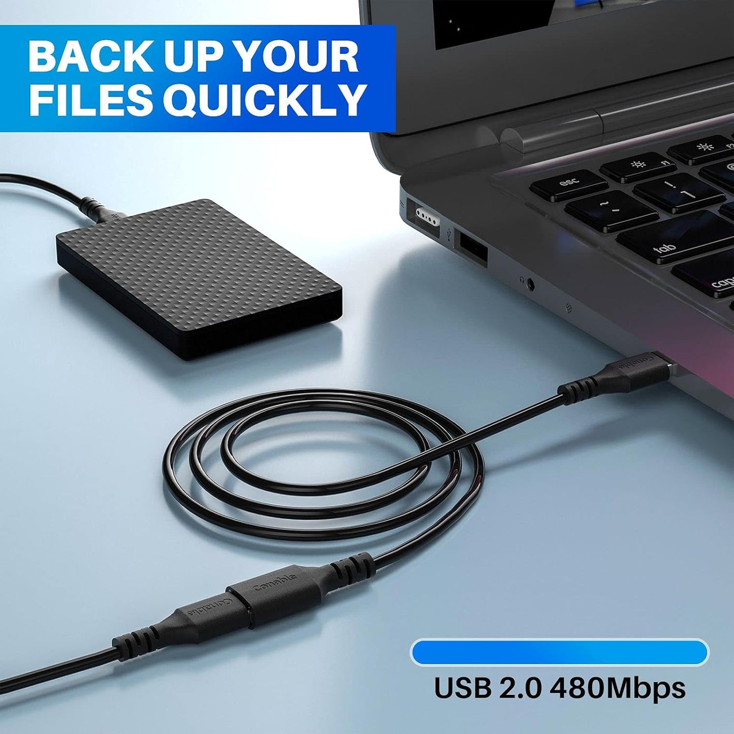 3 Pack USB Extension Cable 8 FT, USB 2.0 Type A Male to Female Extender Cord Adapter, Compatible with Printer, Keyboard, Mouse, Flash Drive, Hard Drive, Controller, Black Cable with 5 Cable Ties