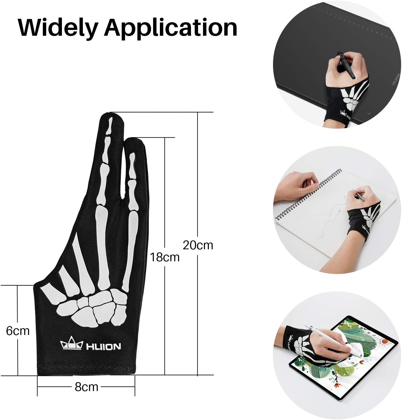 HUION Skeleton Artist Glove for Graphic Drawing Tablet Pad Monitor Painting, Paper Sketching, Suitable for Left and Right Hand