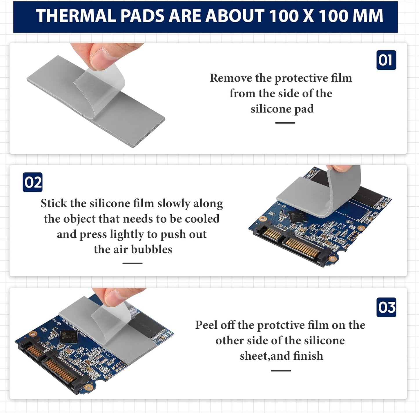 Frienda 6 Pcs Thermal Pad 100 x 100 mm, 0.5 mm, 1 mm, 1.5 mm, 2 mm, 2.5 mm, 3 mm Heat Resistant Conductive Silicone Thermal Pads Conductivity 6.0 W/M for Laptop Heatsink CPU GPU LED Cooler(Gray)