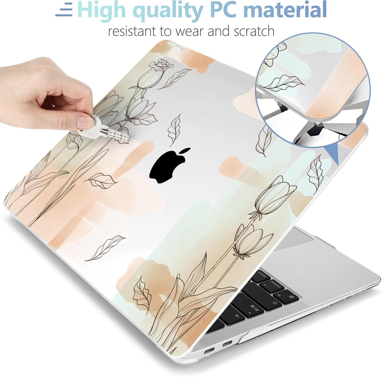 MEEgoodo for MacBook Air 13.3 inch Case 2021 2020 2019 2018 A2337 M1 A2179 A1932, Laptop Shell for MacBook Air M1 with Keyboard Webcam Cover & Trackpad Film & Type C Adapter,Elements Watercolor