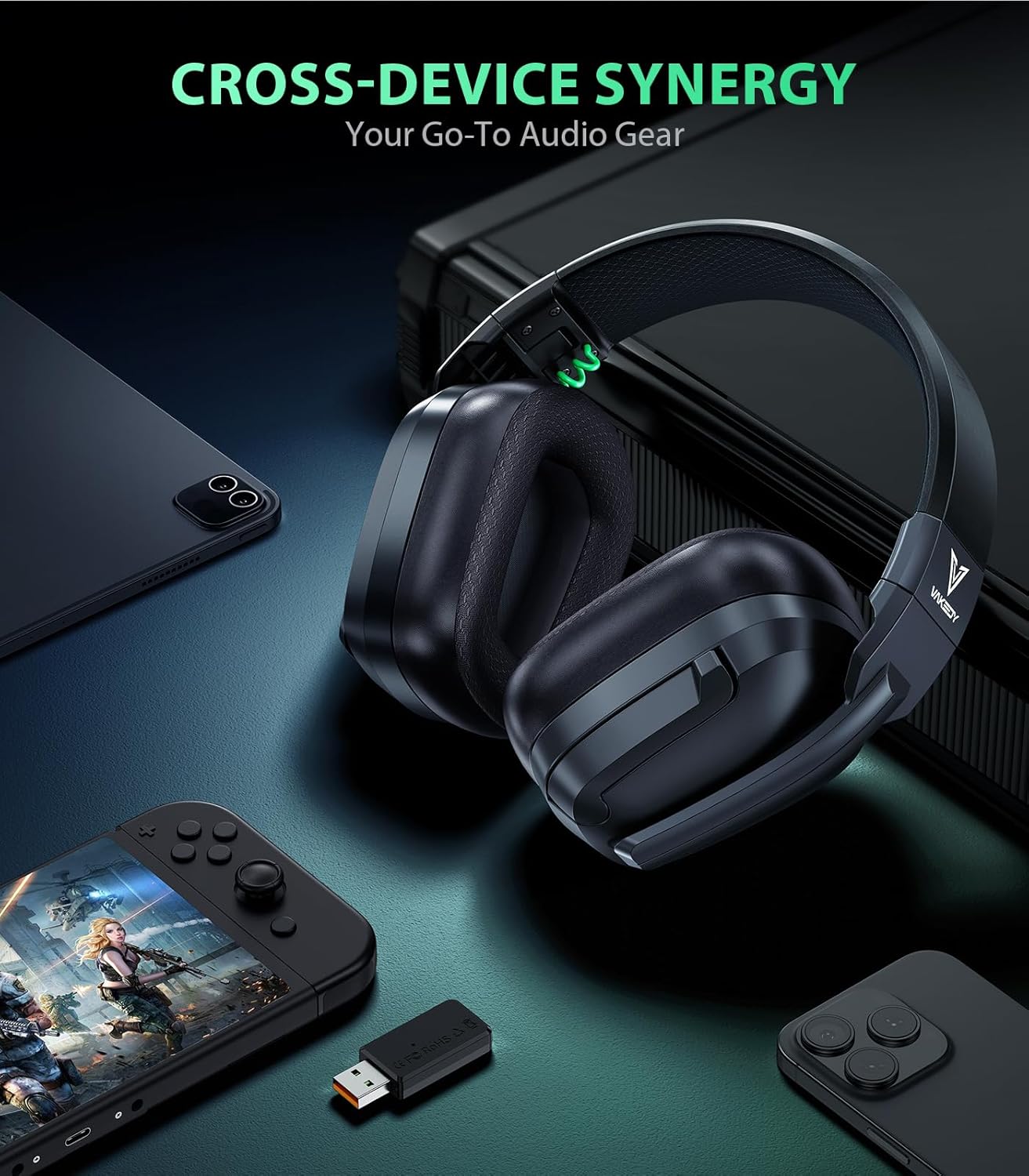 HW11 Wireless Gaming Headset for PS5,PS4,PS4 Pro, Switch,Mac,Bluetooth 5.3 Gaming Headphones with Noise Canceling Mic,Gamer Headphones for PC,50Hr Battery (Black)