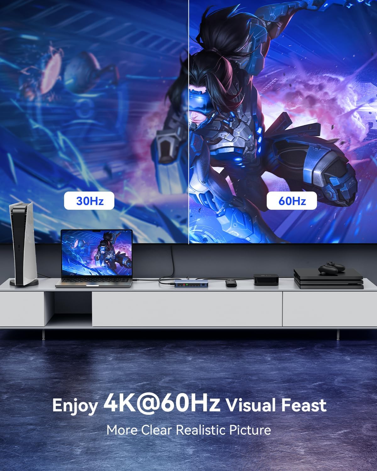 HDMI Switch 5 in 1 Out 4K@60Hz, GANA HDMI Splitter Switcher with Remote, Aluminum HDMI 2.0 Switch Box Hub for 3D, HDCP2.2, HDR, Compatible with Xbox, PS5/4/3,Fire Stick,Roku,Blu-Ray Player, Blue