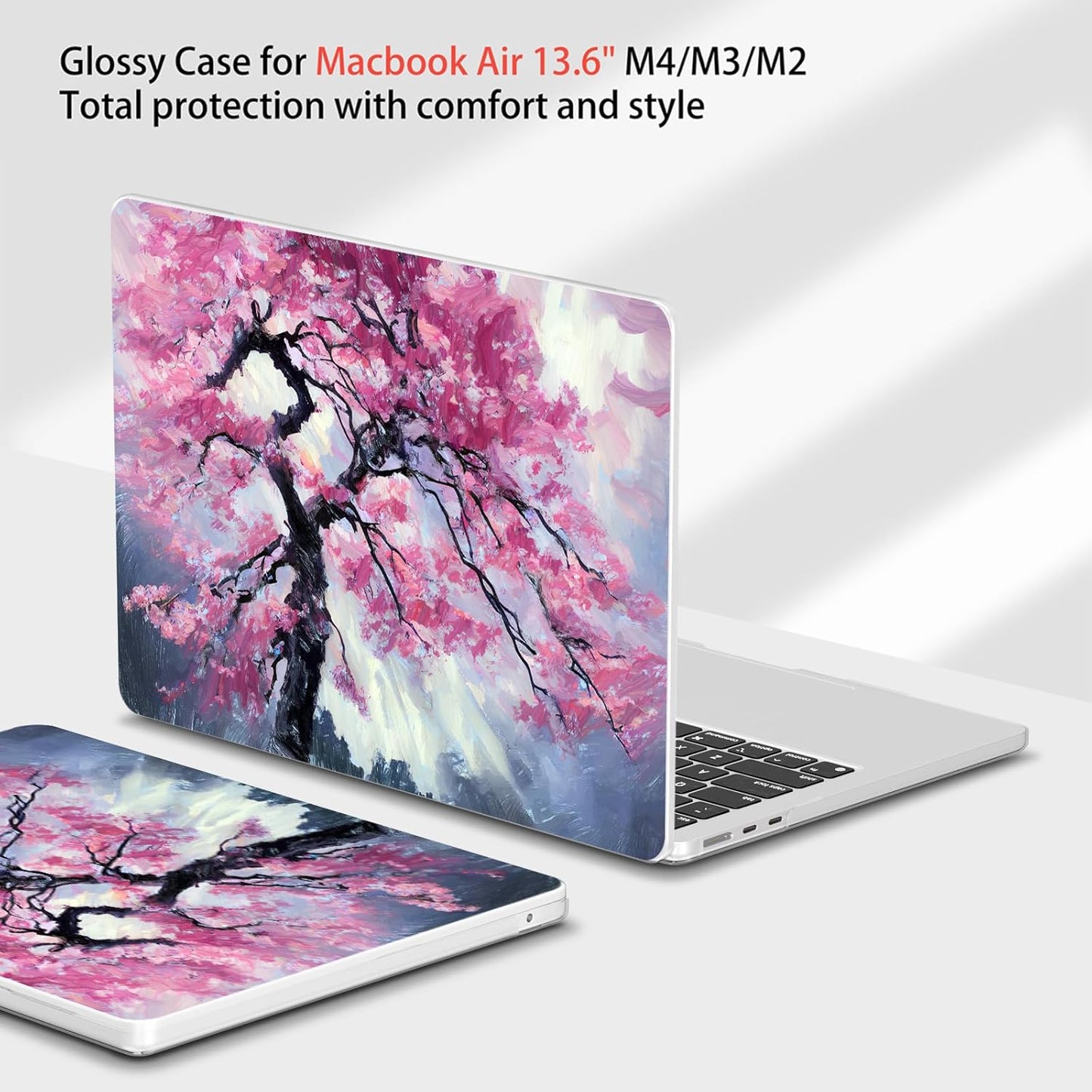 Teryeefi Compatible with M4 M3 M2 MacBook Air 13 inch Case 2025 2024 2023 2022 Release A3240 A3113 A2681 Model,Hard Shell Case for MacBook Air 13.6 inch + Keyboard Cover + Type C Adapter, Sakura-101