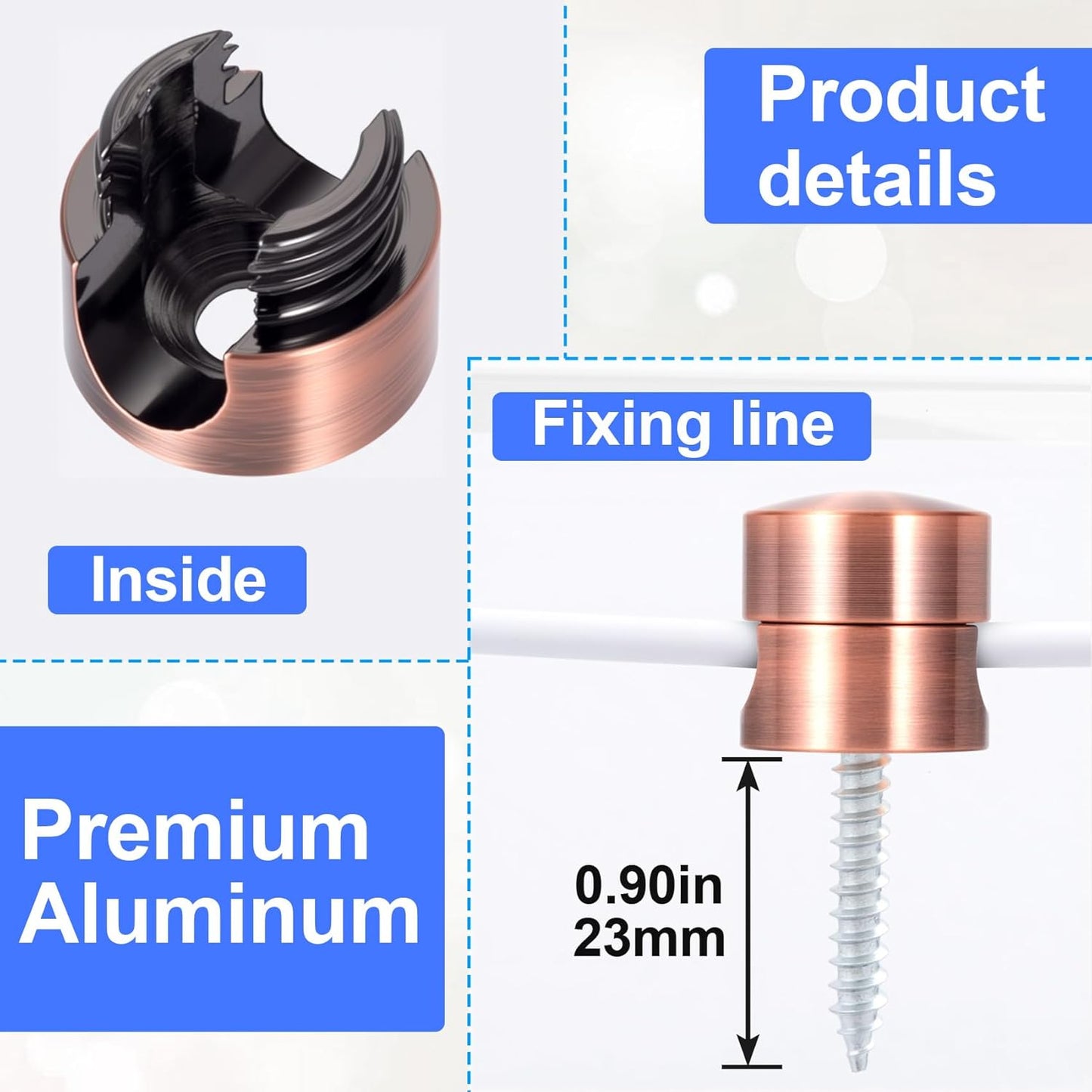 3 Sets Charger Holders for Cords, Adjustable Cable Anchor Holders, Adhesive Metal Cord Clips, Cable Management Wire Organizers for Desk, Office, Nightstand - White, Silver, Red Bronze