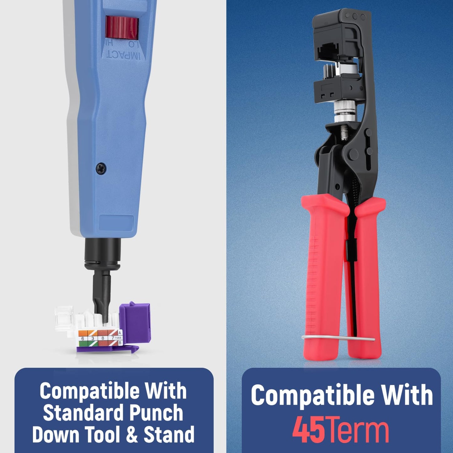 Everest 45° Angled RJ45 Cat6A Keystone Jacks 50-Pack in Purple - Slim Profile Female RJ45 Connectors - Cat 6A Keystone Jack - Compatible with 45° Angled Speed Termination Tool - 45Term (B0BL3GS7ZY)