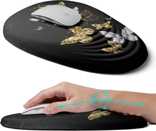 Ergonomic Memory Foam Mouse Pad with Wrist Rest Support, Non-Slip PU Base and Wireless Capability