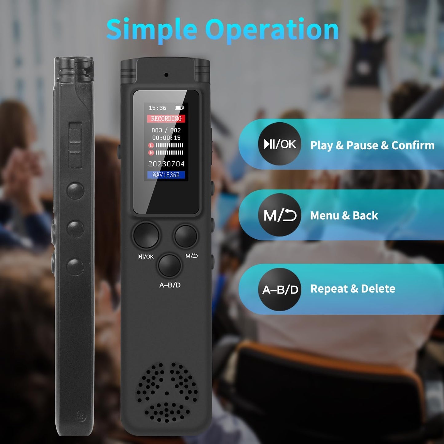 64GB Digital Voice Recorder Voice Activated Recorder for Lectures Meetings, Audio Recorder with Playback, Password, Variable Speed, Tape Recorder USB Charge, MP3