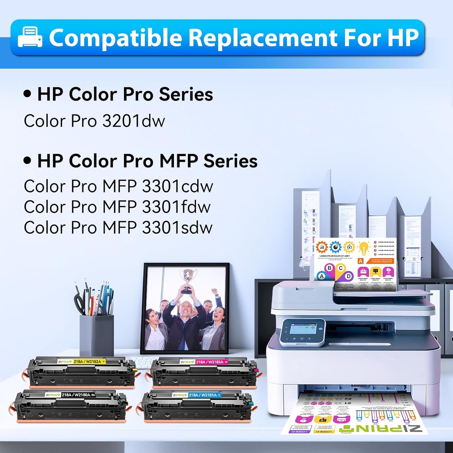 218A Toner Cartridges 4 Pack with Chip - 3301fdw Compatible Replacement for HP 218X 218A Color Laserjet Pro MFP 3301fdw 3301sdw 3201dw 3301cdw Printer High Yield W2180A (Black Yellow Magenta Cyan)