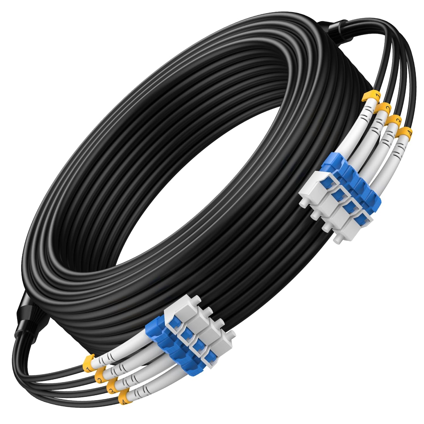 30M/98FT Outdoor Armored LC to LC Fiber Optic Cable, 4 Core OS2 Single Mode 9/125μm, Industrial TPU Jacket, OD 5mm, 4 Strands, SMF, Direct Burial, Heavy-Duty LC-LC Patch Cord for Harsh Environments
