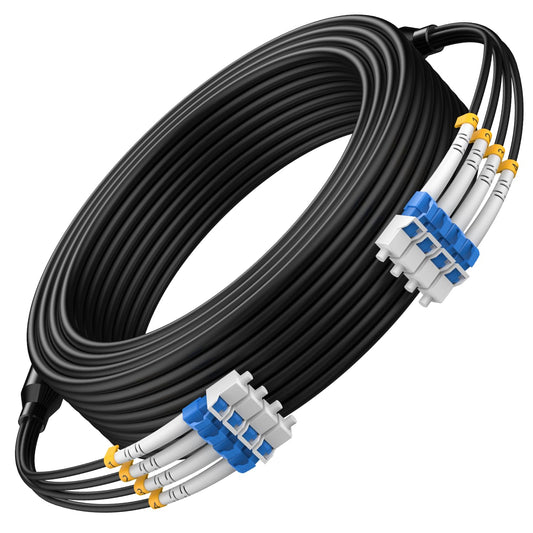 30M/98FT Outdoor Armored LC to LC Fiber Optic Cable, 4 Core OS2 Single Mode 9/125μm, Industrial TPU Jacket, OD 5mm, 4 Strands, SMF, Direct Burial, Heavy-Duty LC-LC Patch Cord for Harsh Environments