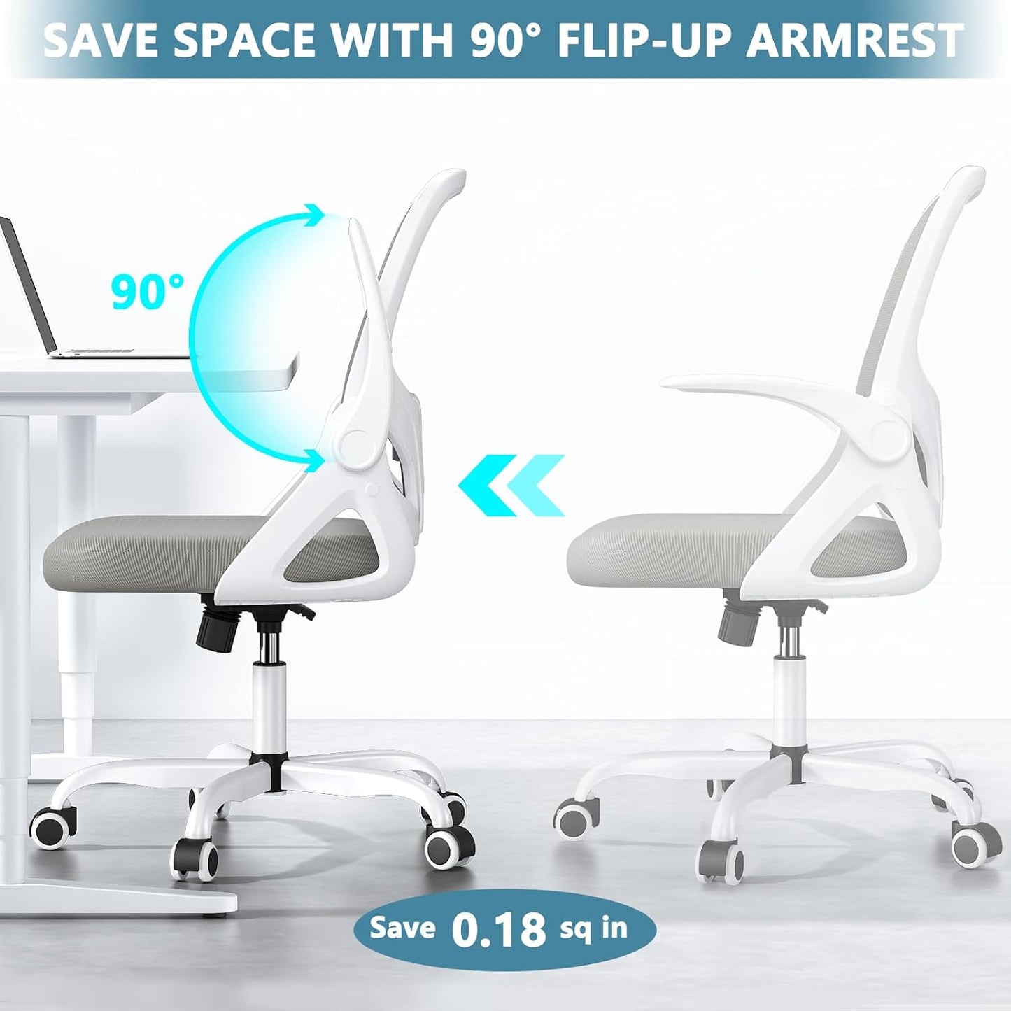 Home Desk Chair with Back Supportive Lumbar Support, Breathable Double Mesh Cushion Home Desk Office Chair with Flip up Arms, Modern Ergonomic Home Office Chair for Work(Gray)