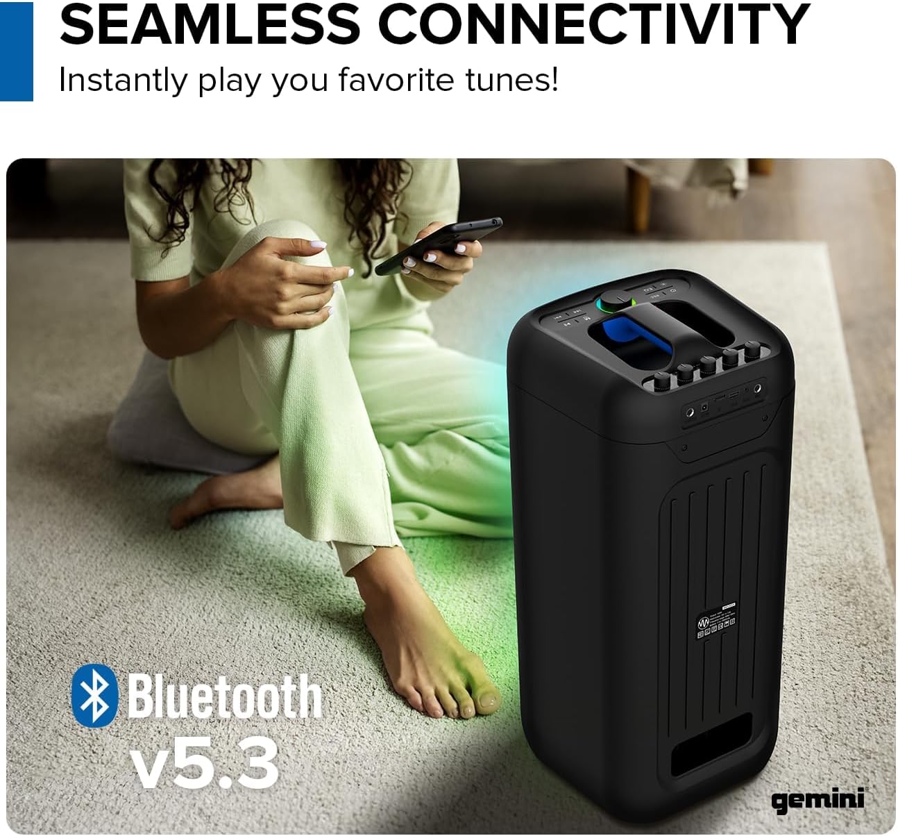 Gemini 200W Portable Bluetooth Party Speaker with Dual 6.5" Woofers, LED Lights, Wireless Mic, 9Hr Battery Play Time, TWS Pairing & USB Playback (GGO-2650L)