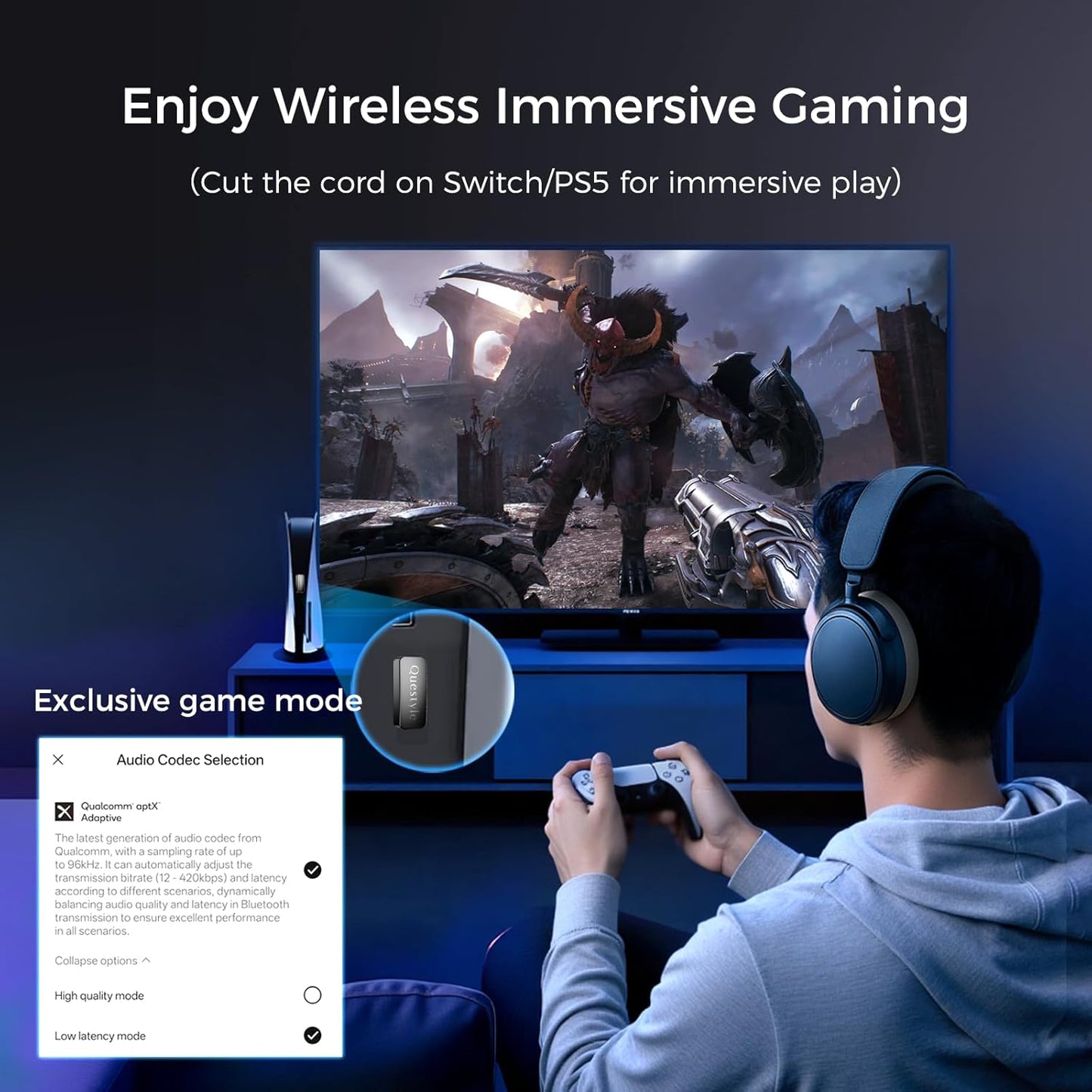 QCC Dongle Pro USB-C Bluetooth Adapter, Bluetooth 5.4 Audio Adapter with LDAC,aptX Lossless&aptX-Adaptive,Low Latency Wireless Lossless Transmitter to Connect Wireless Headphones & Earbuds