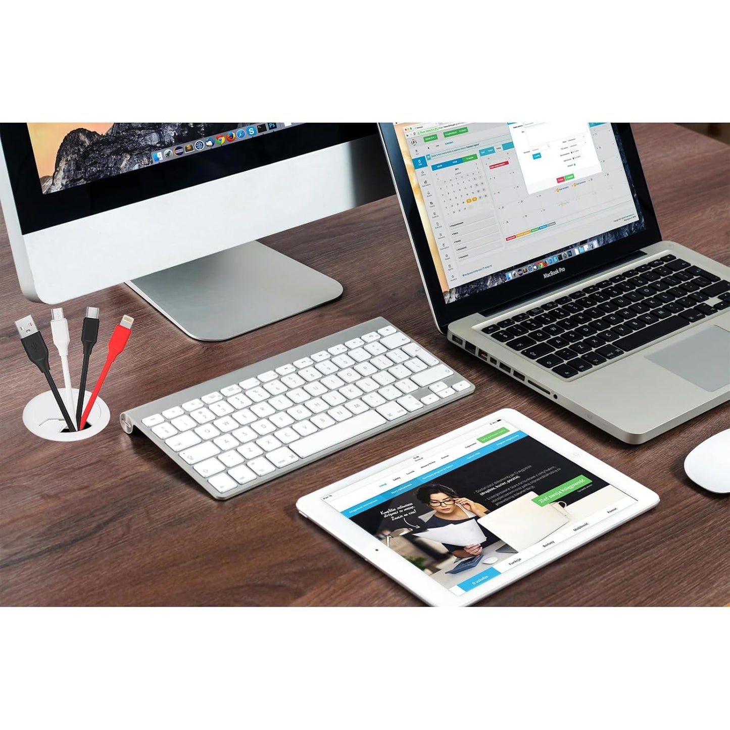 Desk Grommet 2-3/8 inch with Hole Saw, Desk Cord Hole Cover Grommet for Cables, 2 PCS, White