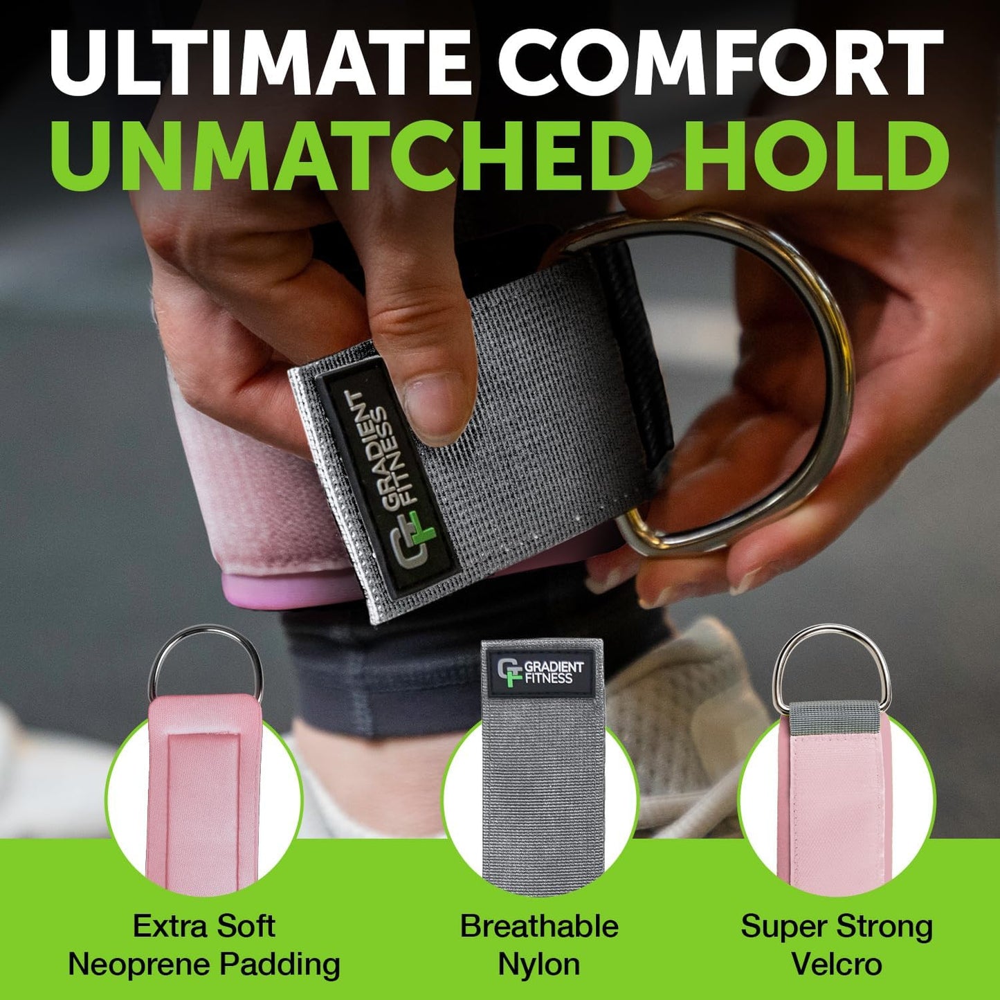 Gradient Fitness Ankle Straps (2 Pack) | Ankle Strap for Cable Machine, Ankle Bands for Working Out, Cable Ankle Strap