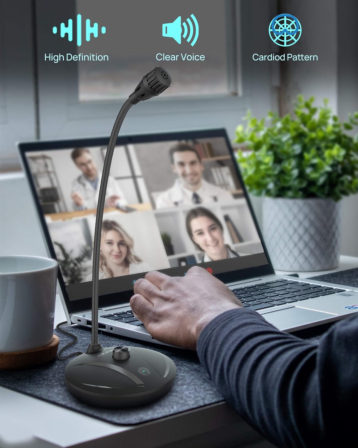 JOUNIVO USB Microphone for Computer, PC/Laptop Mic, Mute Button with LED Indicator, 360 Degree Gooseneck Design, Desktop Microphone for Streaming, Recording, Dictation, Podcasting, YouTube, JV610PRO