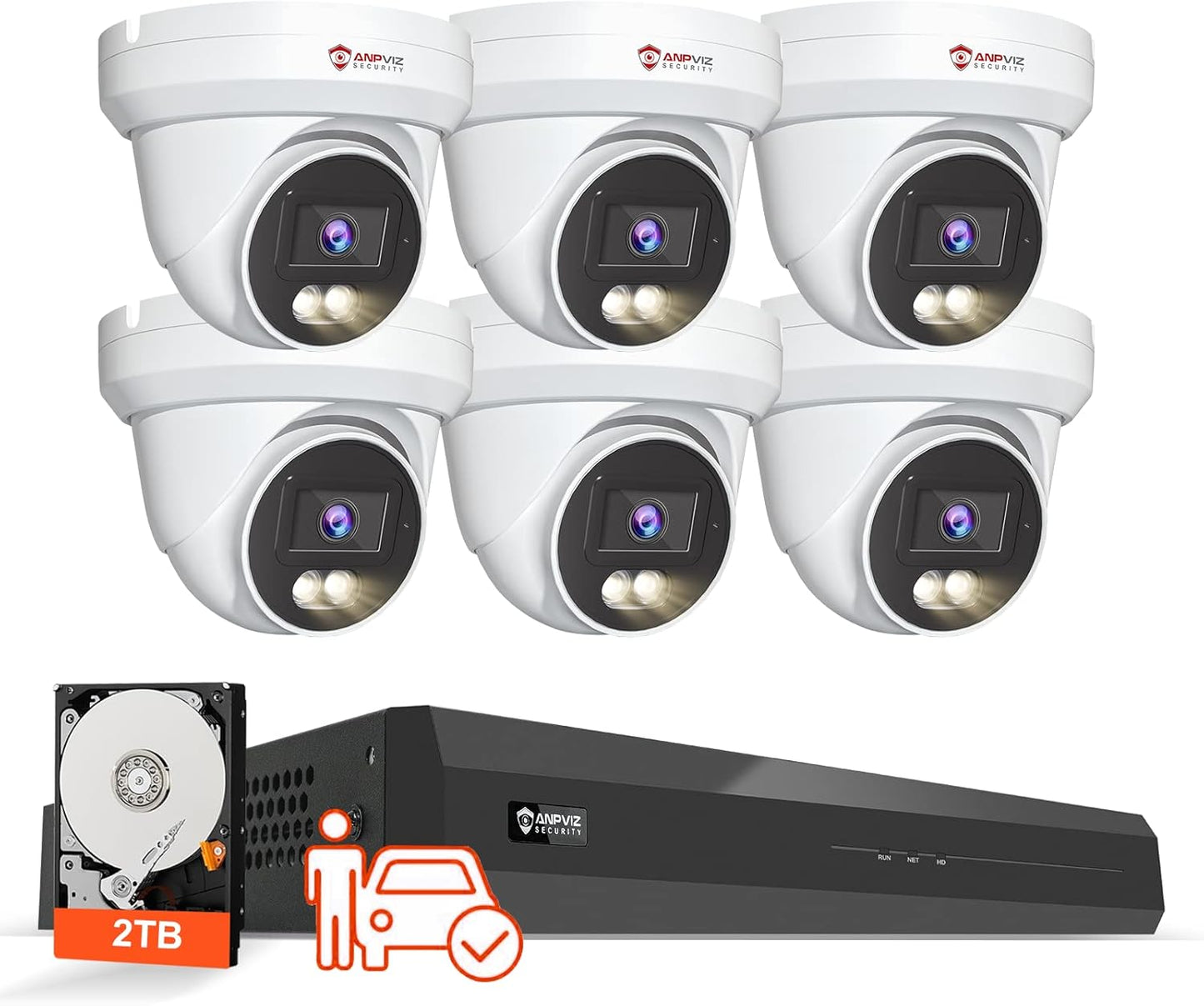 Anpviz 8CH 4K PoE Security Camera System, 6pcs 8MP Wired PoE IP Cameras with Person Vehicle Detection, Smart Dual Light Color Night Vision, 4K/8MP 8CH NVR with 2TB HDD for Business Home (U Series)