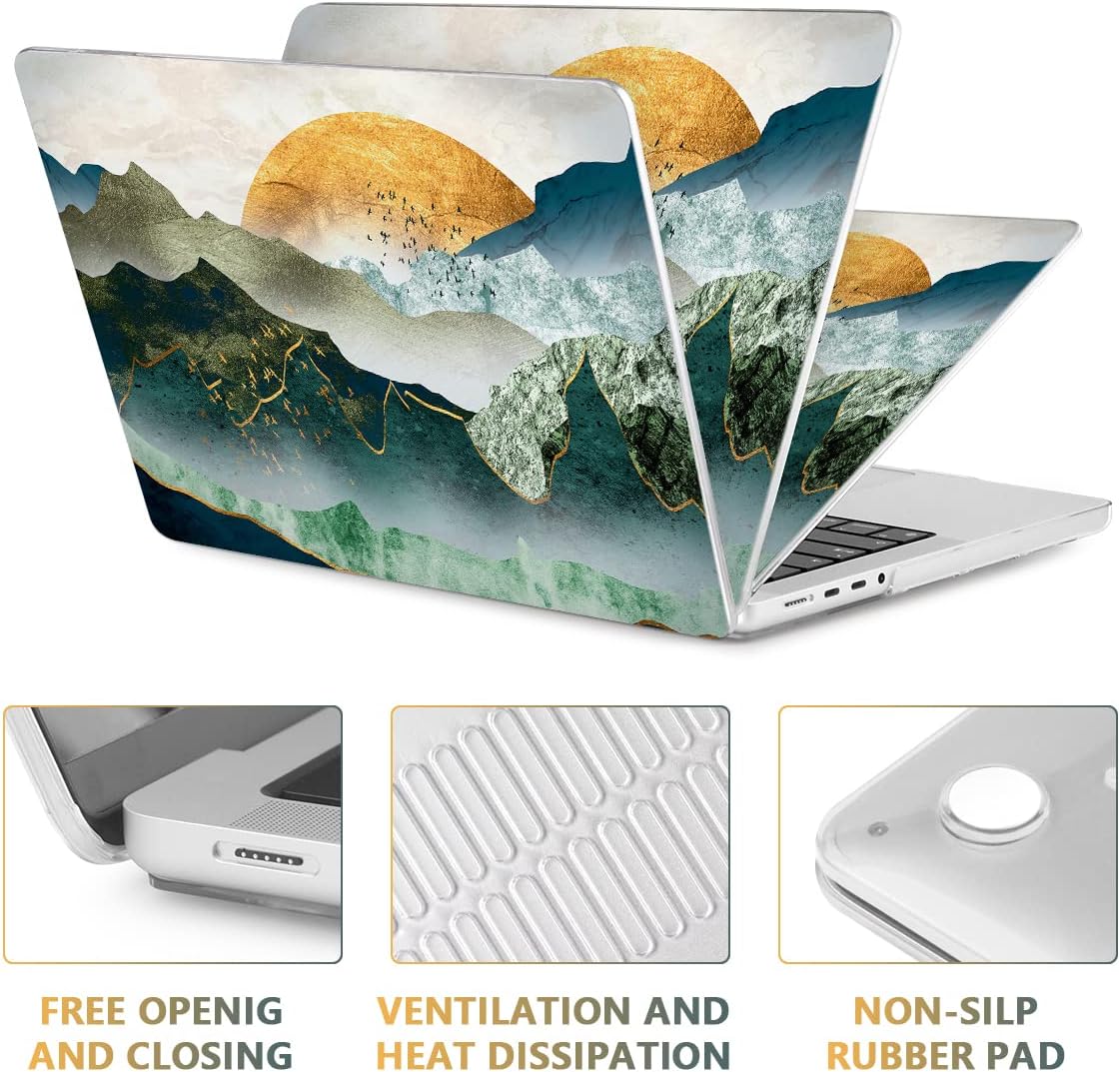 CISSOOK Mountain Case for MacBook Pro 14 inch 2024 2023-2021 Release Model M4 A3112 A3185 A3401/ M3 A2992 A2918/ M2 A2779 /A2442 M1 with Touch ID, Plastic Sunshine Mountain Cover for MacBook Pro 14