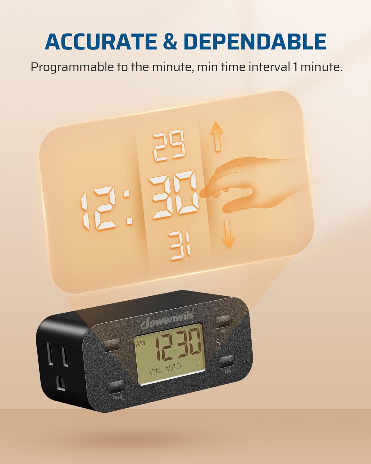 DEWENWILS 24 Hour Programmable Digital Timer Outlet with 1 Grounded Outlet, 2 Pack Timers for Electrical Outlets, 3 Prong Light Timer for Indoor Lamp Fan Aquarium, 125V/15A/1000W, 1/2 HP, Black