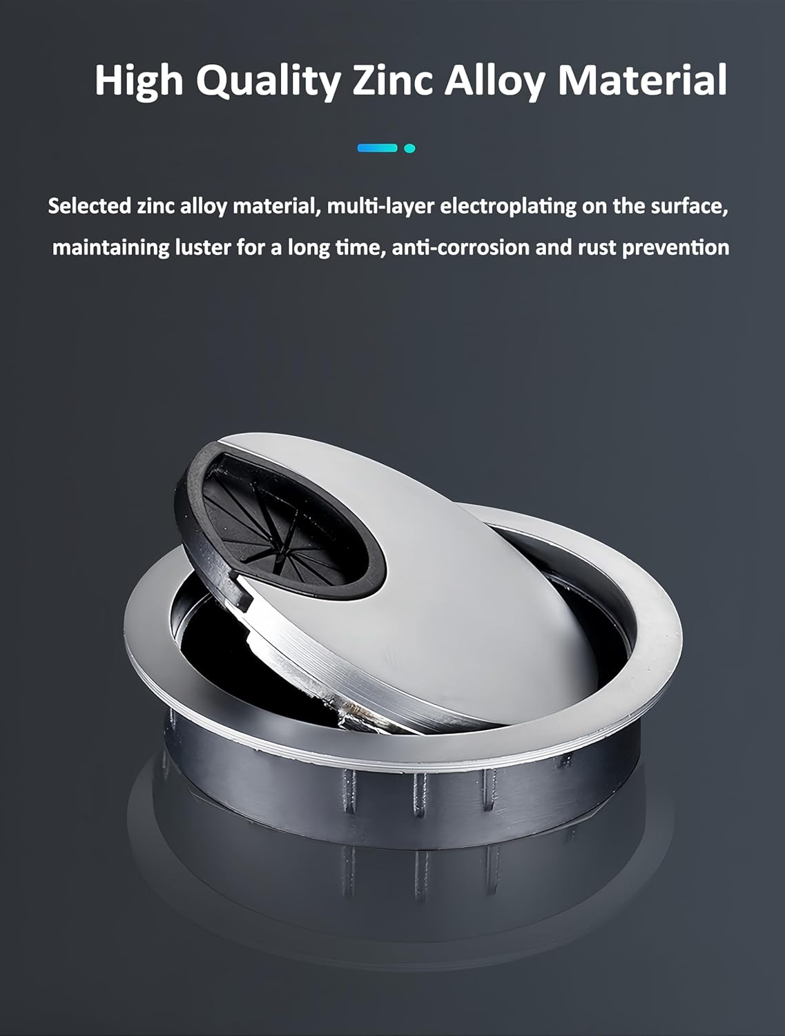 3 Pcs Satin Nickel Metal Cable Grommet, Zinc Alloy Desk Table Grommet Cable Cord Hole Cover for Home and Office, Fits 2inchs Hole 50MM Brushed Silver