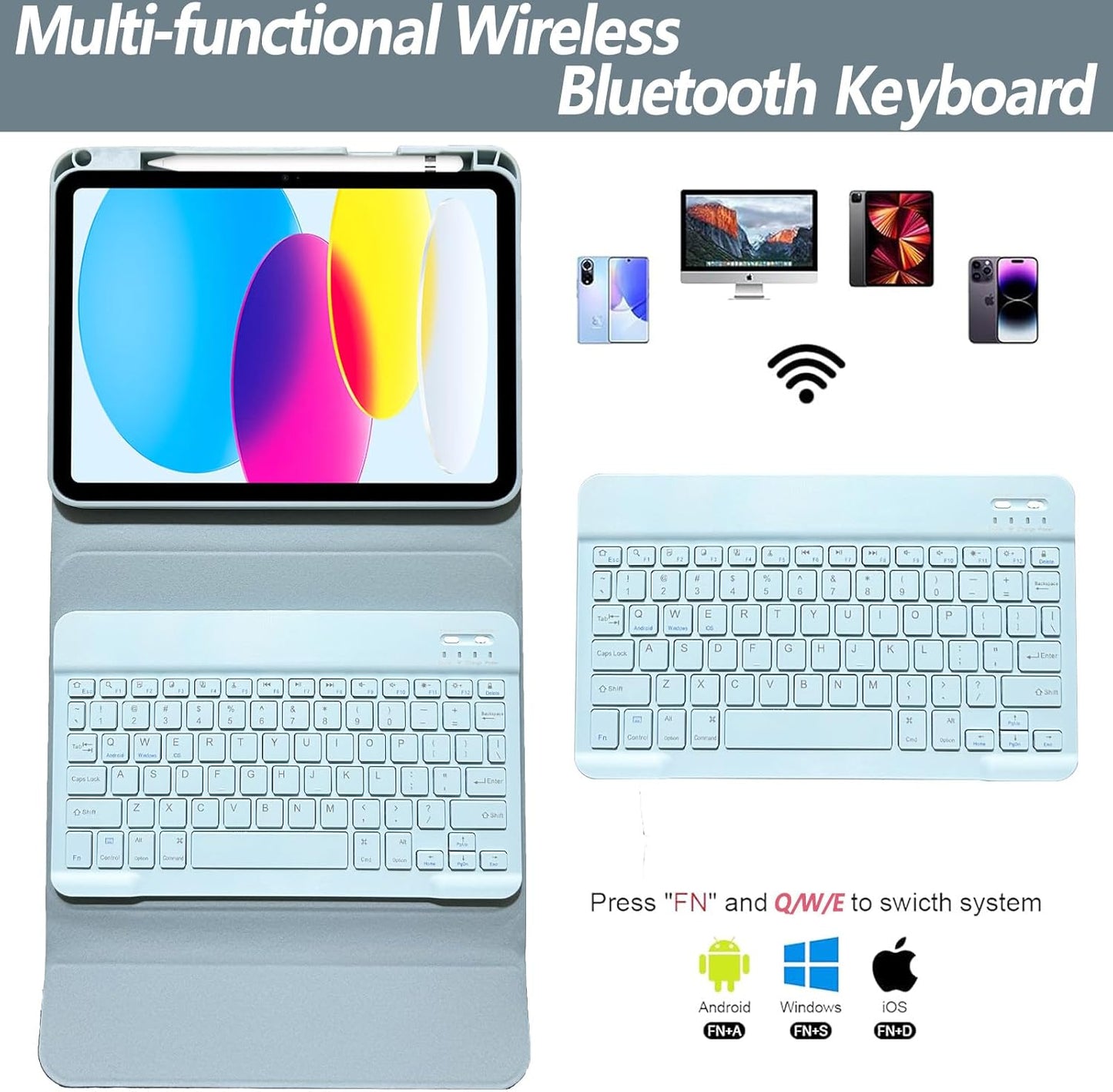 Keyboard Case for iPad 11th 10th Generation - iPad 10th Generation Case with Detachable Wireless Keyboard - Smart Folio Cover with Pencil Holder for 11-inch A16 2025 10.9-inch 2022, Blue