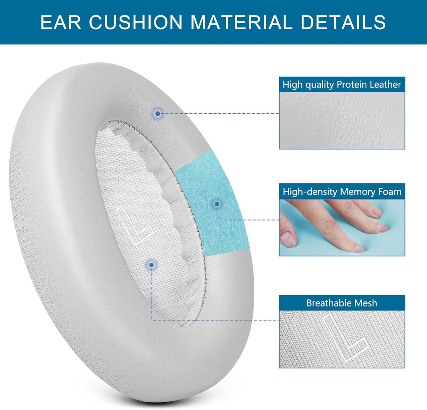 GEVO Earpads Replacement for Bose QuietComfort Ultra (QC Ultra), Ear Pads Cushions Replacement with Protein Leather and Memory Foam,White Smoke
