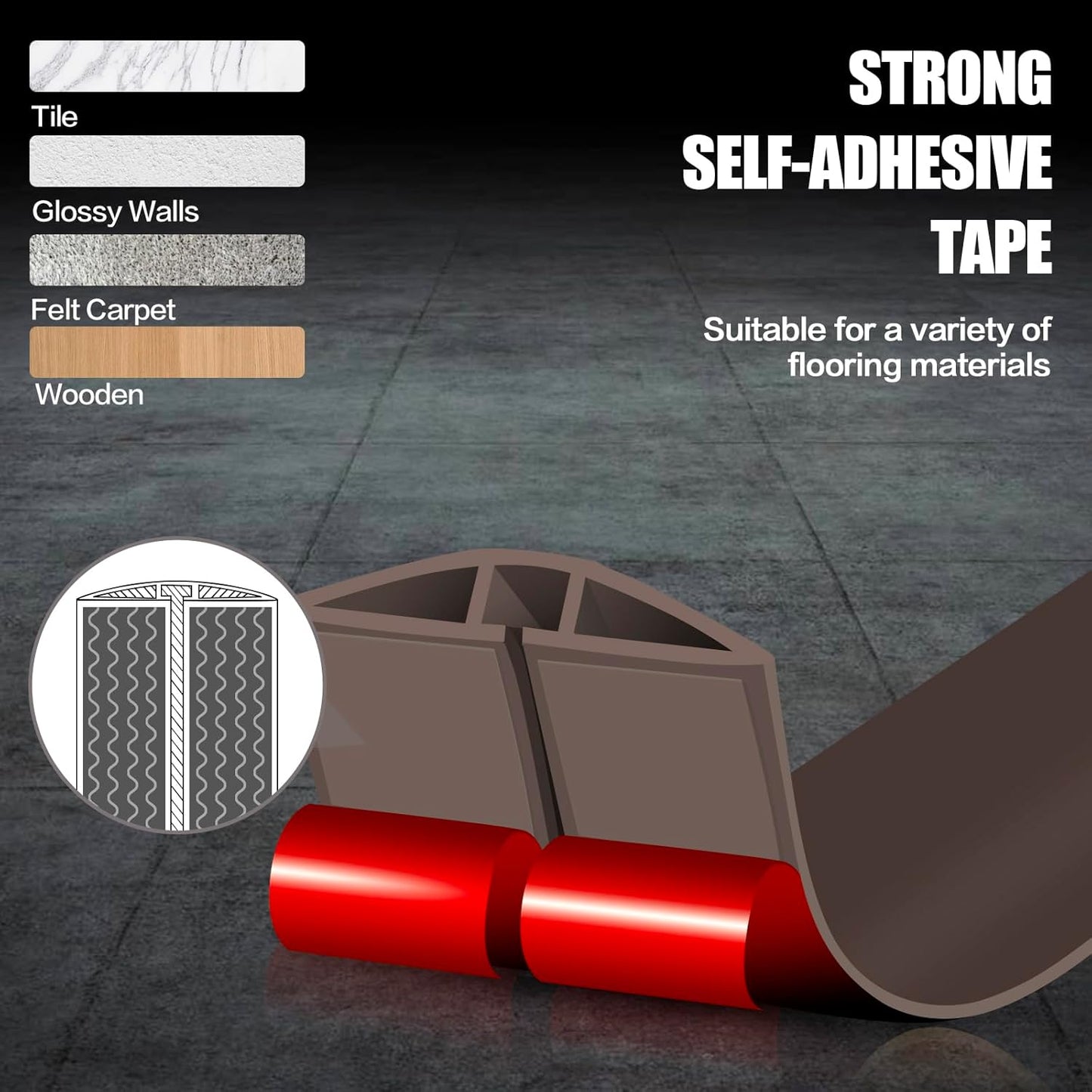 Floor Cord Cover Cable Cavity Self Adhesive Cord Hider Floor Floor Cable Management Power Cord Protector Floor Electric Cord Covers for Offices, Gym, Exhibitions (CoffeeBrown, 2.36" x 10')