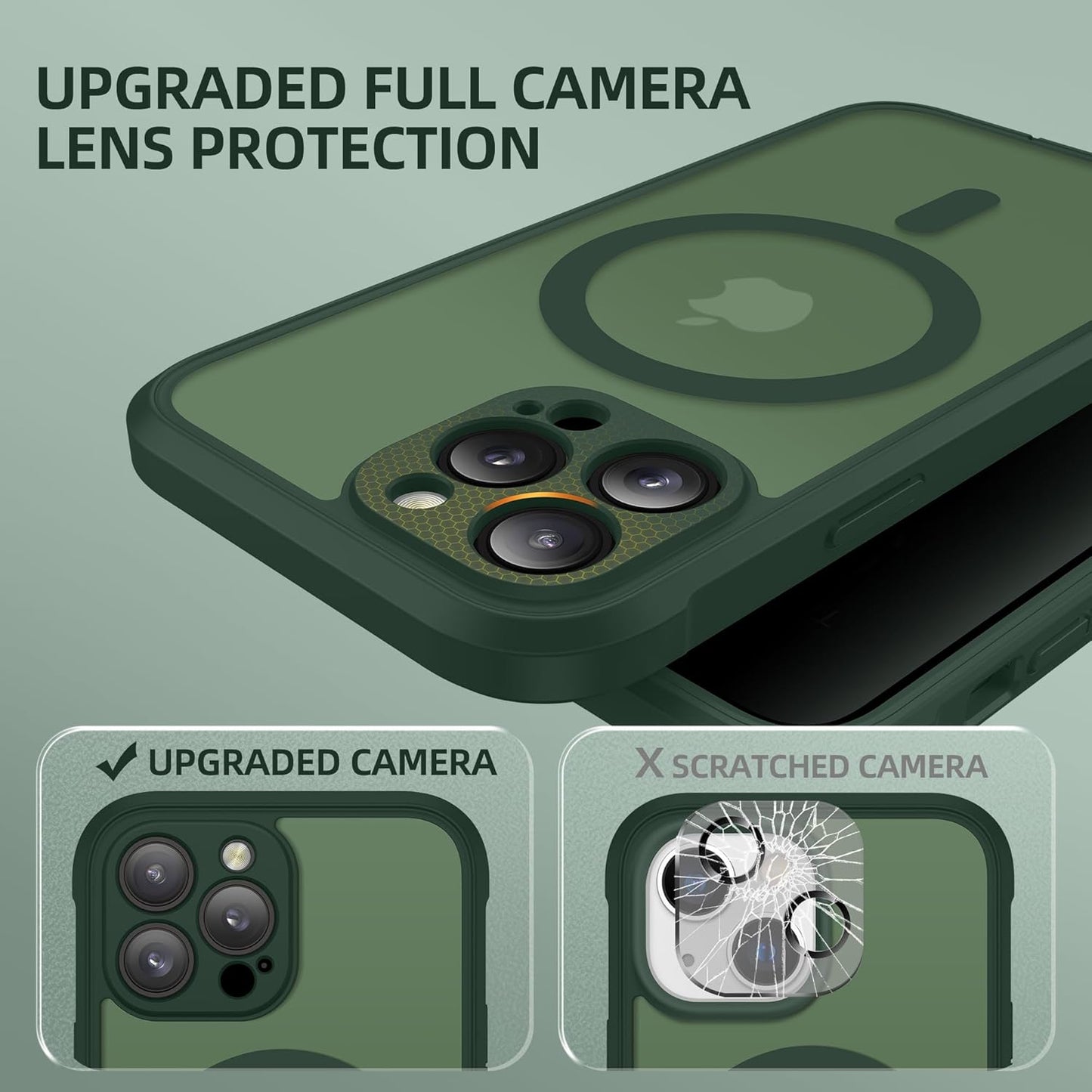 BERFY Magnetic for iPhone 13 Pro Max Case, Compatible with MagSafe, Built-in Privacy Screen Protector and Upgraded Camera Protection, Anti-Spy Full Body Shockproof Phone Case for 13 Pro Max 6.7",Green