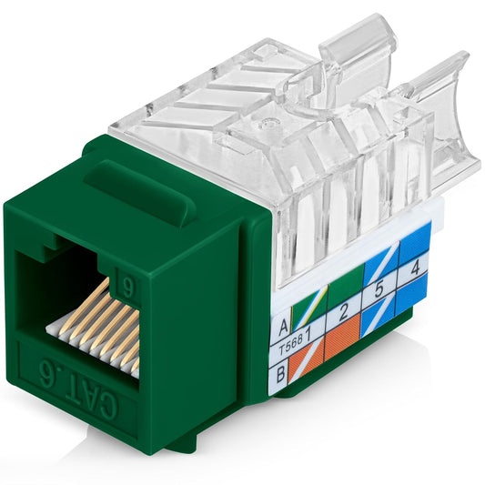 Everest 45° Angled RJ45 Cat6 Keystone Jacks 50-Pack in Green - Slim Profile Female RJ45 Connectors - Cat 6 Keystone Jack - Compatible with 45° Angled Speed Termination Tool - 45Term (B0BL3GS7ZY)