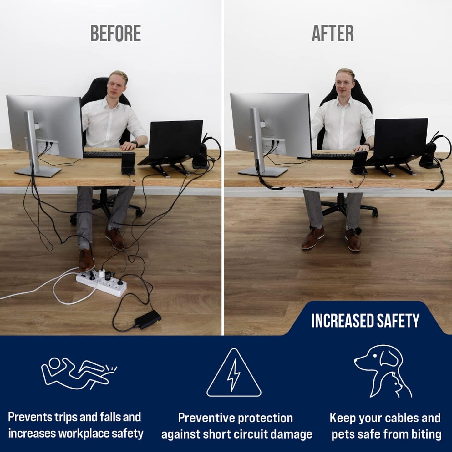 Cable Management net - Under Desk Wire Management - Flexible Under Desk Cable Management Tray White