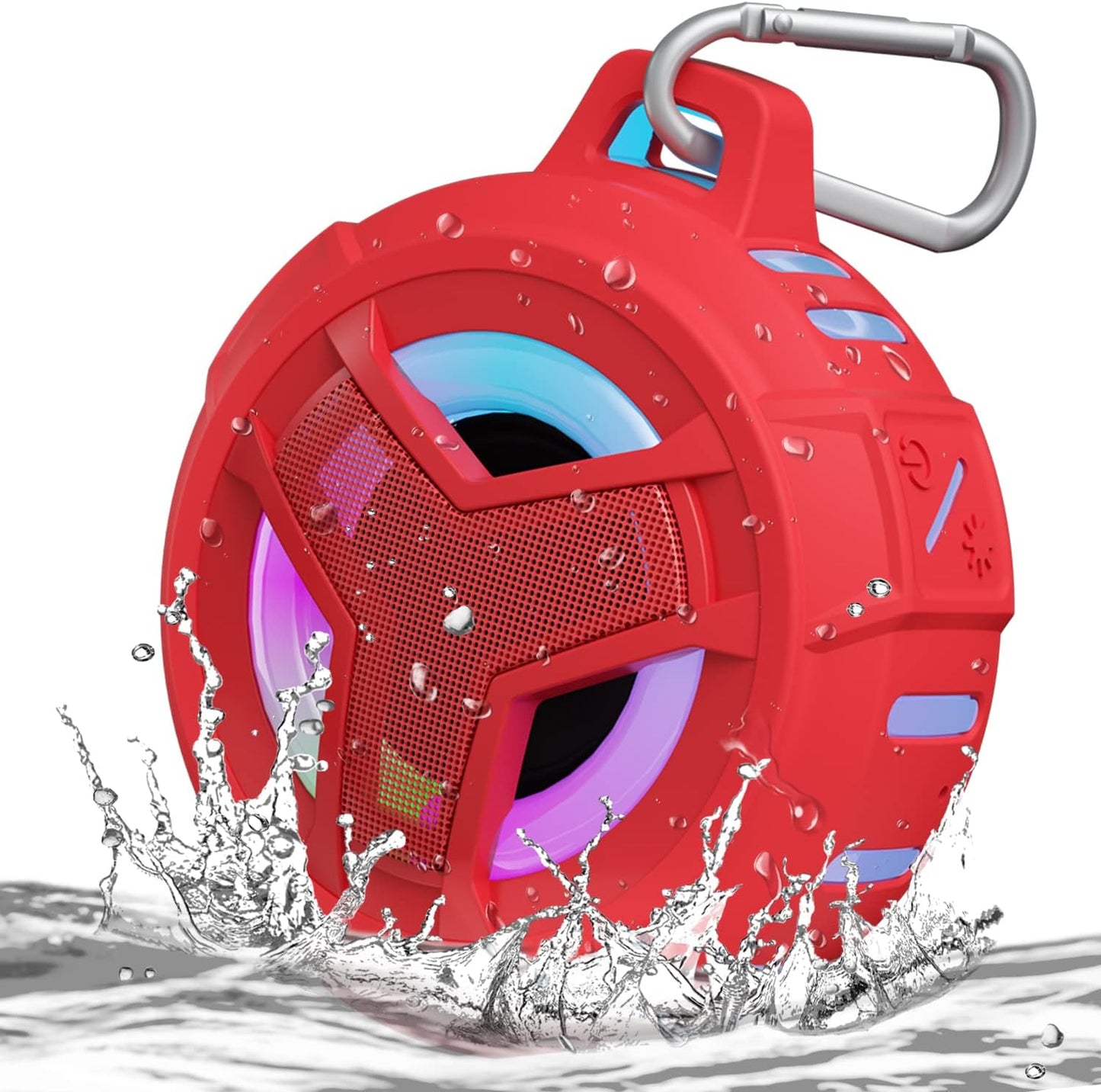 EBODA Bluetooth Shower Speaker, Waterproof Portable Speakers IPX7 Floating, True Wireless Stereo BT 5.0 Speaker with Bass, 2000mAh LED Light for Shower, Pool, Beach, Gifts for Women- Red