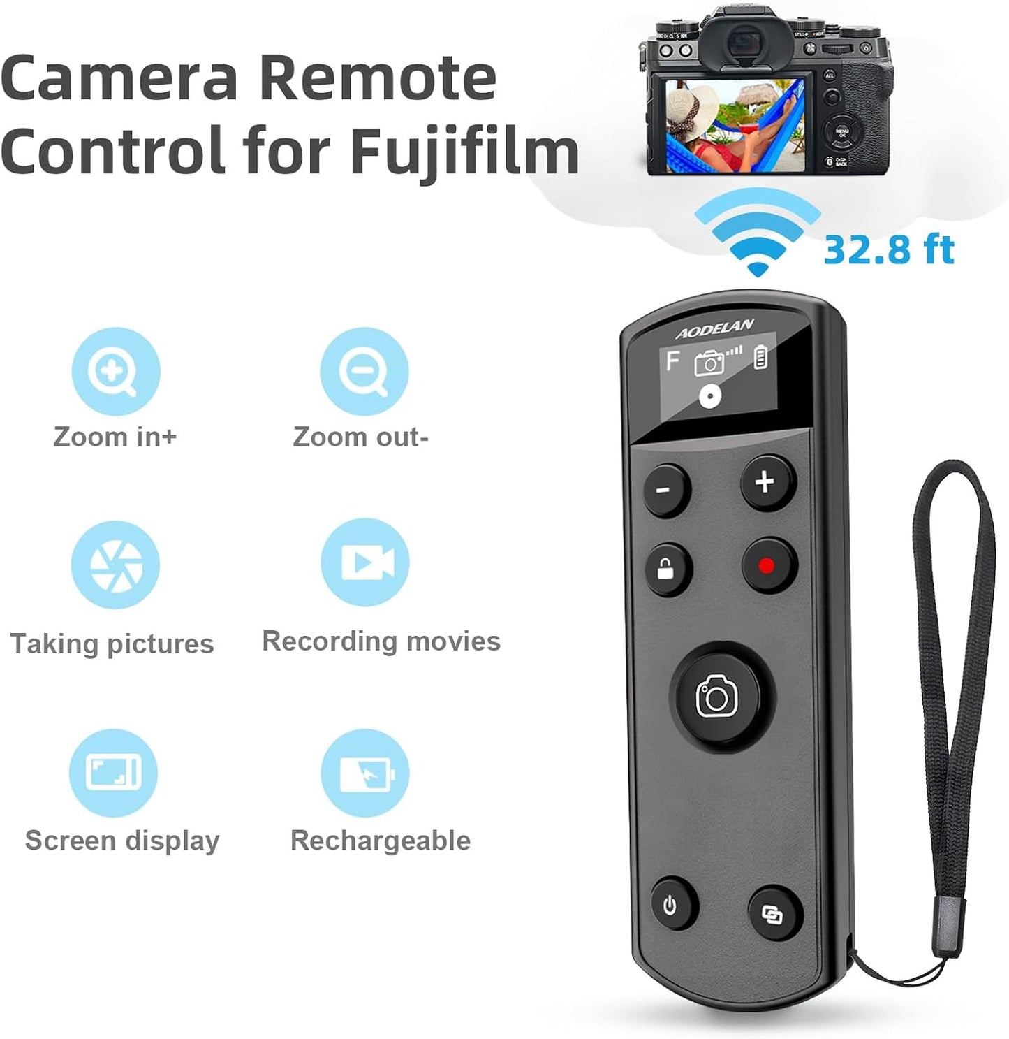 for FUIIFILM Camera Wireless Remote Control,Rechargeable Shutter Release with OLED Screen for Fuji X-T30 II, X-S10, X100VI, X-H2S, X-H2, X-T5, X-T4, X-T3, X-S20, X-T50, X-T30, X-M5, X-E5, X Half