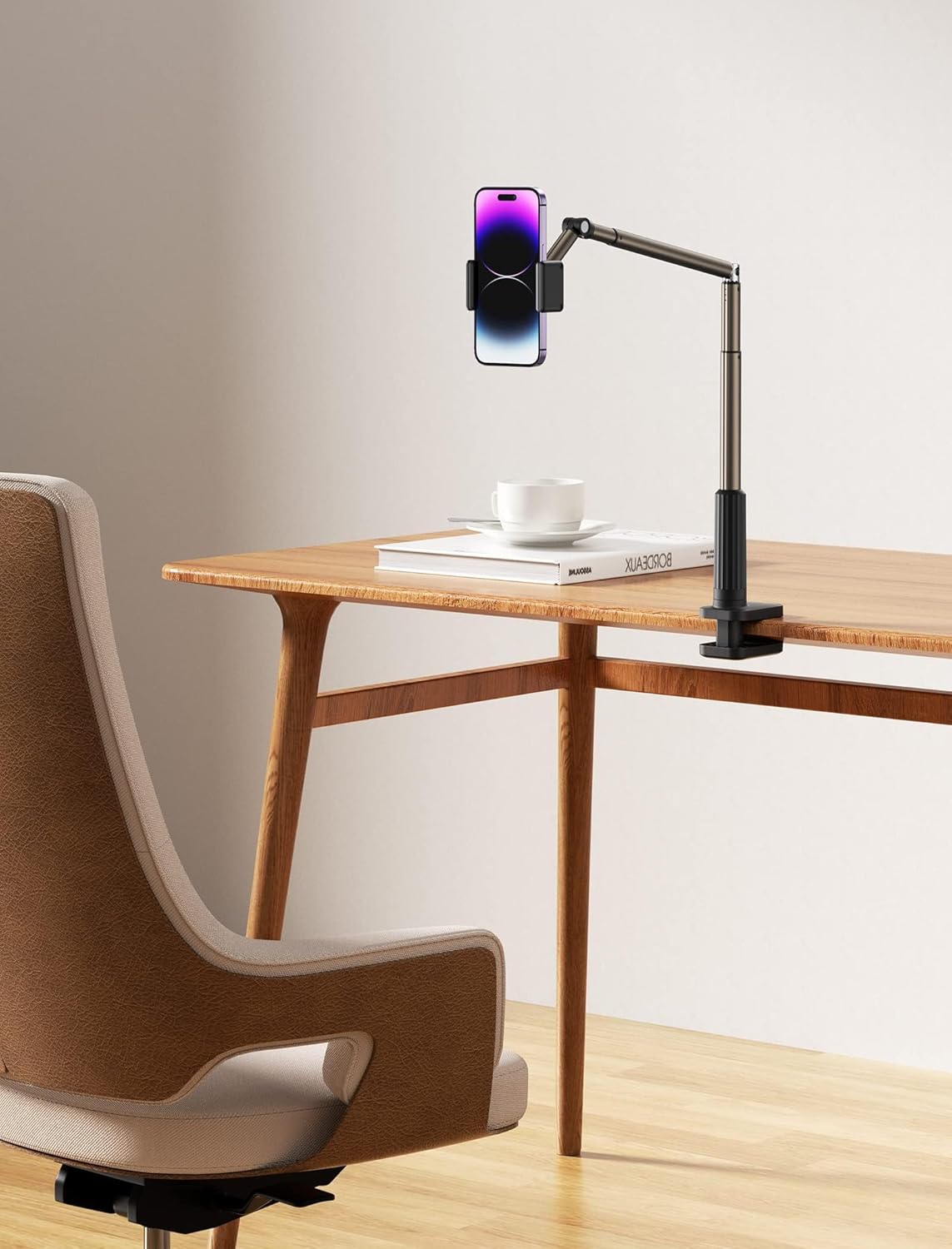 JSAUX Phone Holder for Desk and Bed Compatible with iPhone 16 15 14 13 12 Overhead Phone Mount Gooseneck Phone Stand Flexible 360 Lazy Long Arm Clamp Clip for Table Bedside [1-Pack, Black]