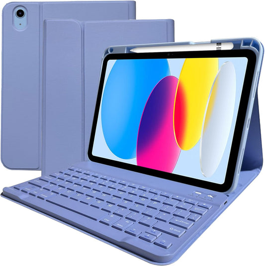 Keyboard Case for iPad 11th 10th Generation - iPad 10th Generation Case with Detachable Wireless Keyboard - Smart Folio Cover with Pencil Holder for 11-inch A16 2025 10.9-inch 2022, Purple