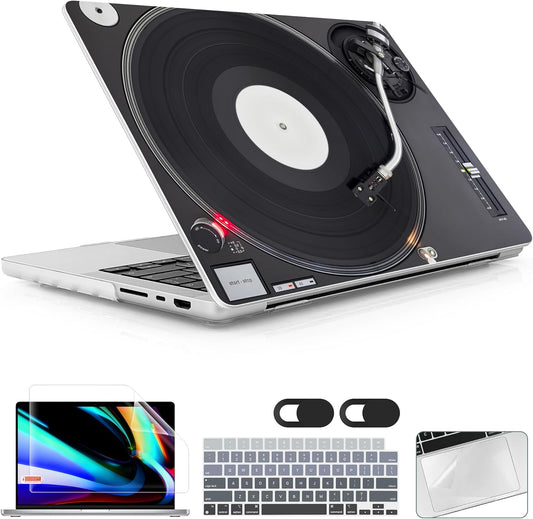 for MacBook Pro 16 inch Case 2021 2022 2023 2024 Release A3186 A3403 M4 A2991 M3 A2780 M2 A2485 M1 Pro/Max, Hard Shell Case with Screen Protector & Keyboard Cover, DJ Turntable