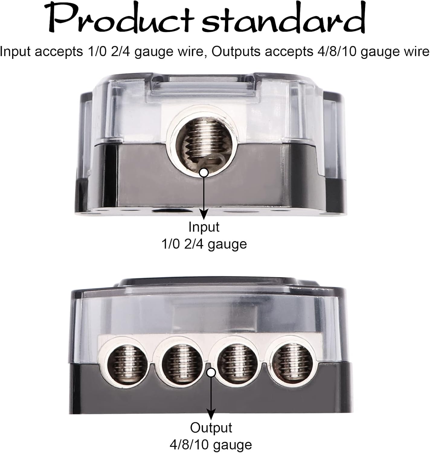 4 Way Power Distribution Block 1x 0/2/4 Gauge in 4X 4/8/10 Gauge Out Nickel Plated Car Audio Splitter Amp Distribution Connecting Block,2Pcs