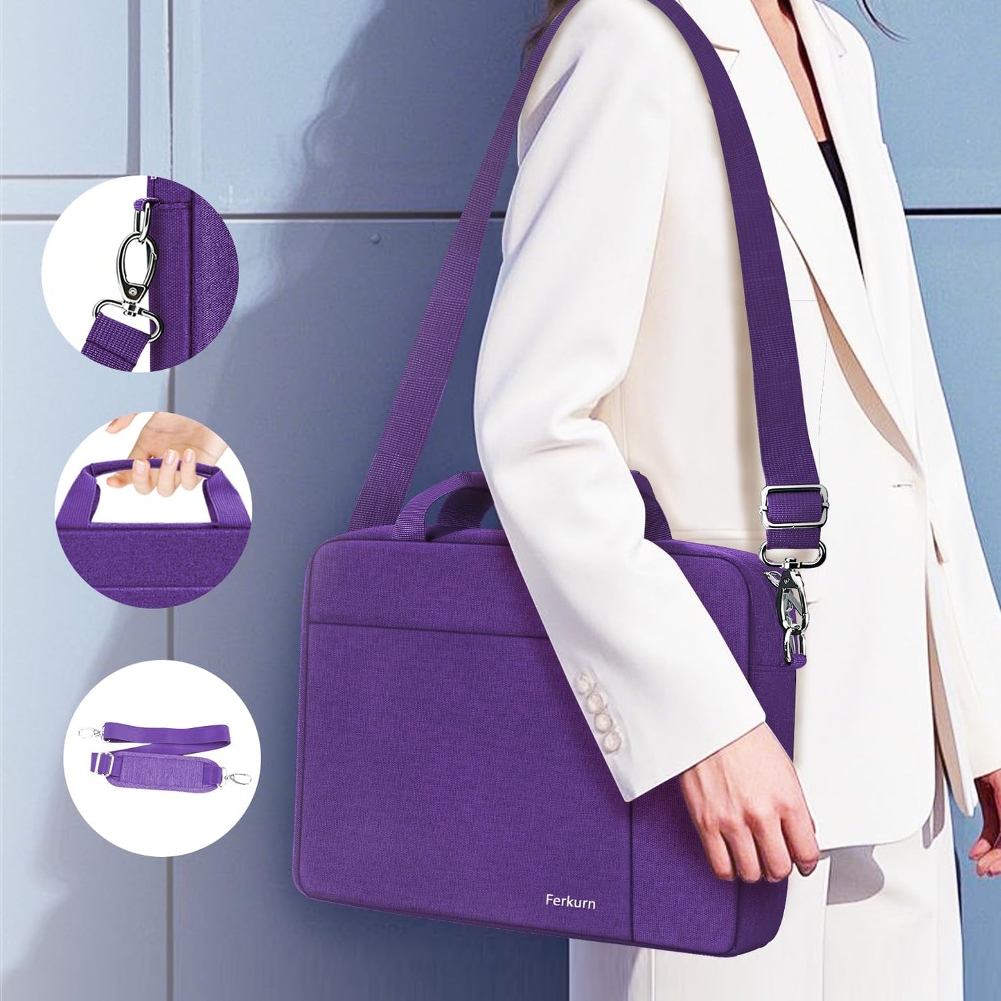 Ferkurn Laptop Bag Case for Women Men Computer Bag Compatible with HP Envy Pavilion Omen/LG Gram/MSI/Dell Inspiron XPS/Lenovo/Acer, Shoulder Strap Carrying Messenger Briefcase, Purple, 17 17.3 Inch