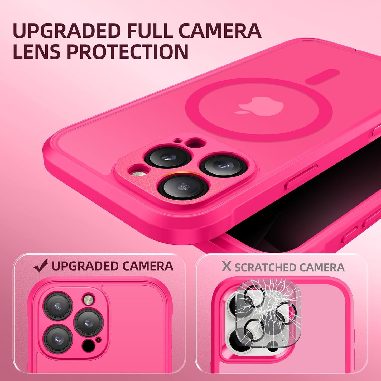 BERFY Magnetic for iPhone 16 Pro Case, Compatible with MagSafe, Built-in Privacy Screen Protector and Upgraded Camera Protection, Anti-Spy Full Body Shockproof Phone Case for 16 Pro 6.3", Hot Pink